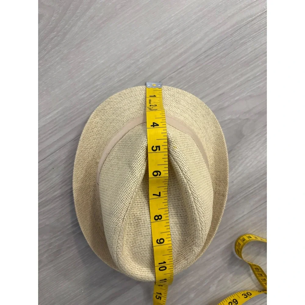 Hat Kids Tan Woven Straw Fedora Summer Sun Hat 100% Linen  Beige